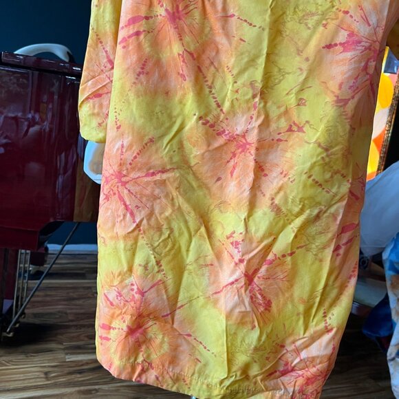 Vintage Aqua-Sheen Raincoat 60s 70s Tie Dye Sunburst Groovy Mod Butter Yellow - Picture 5 of 8